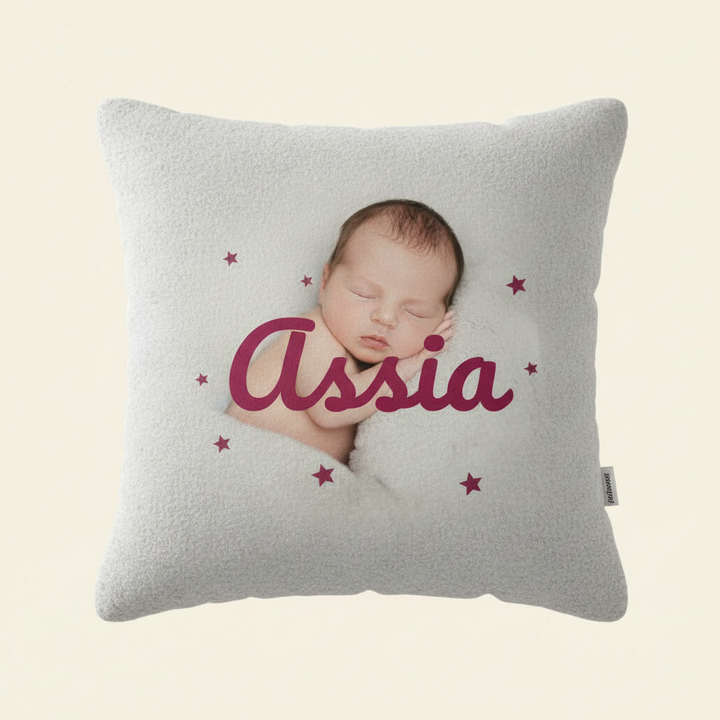 Coussin bébé personnalisé photo + prénom