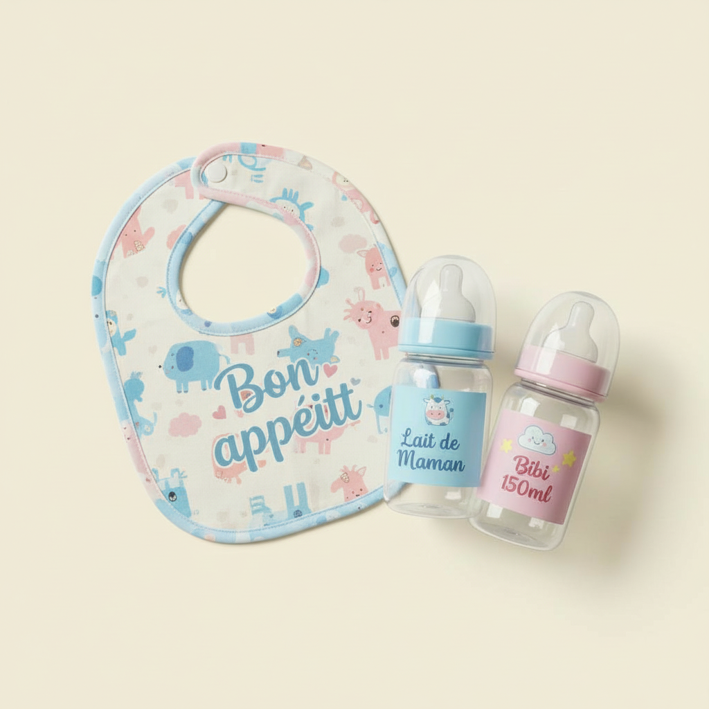Pack bavoirs + biberons personnalisés